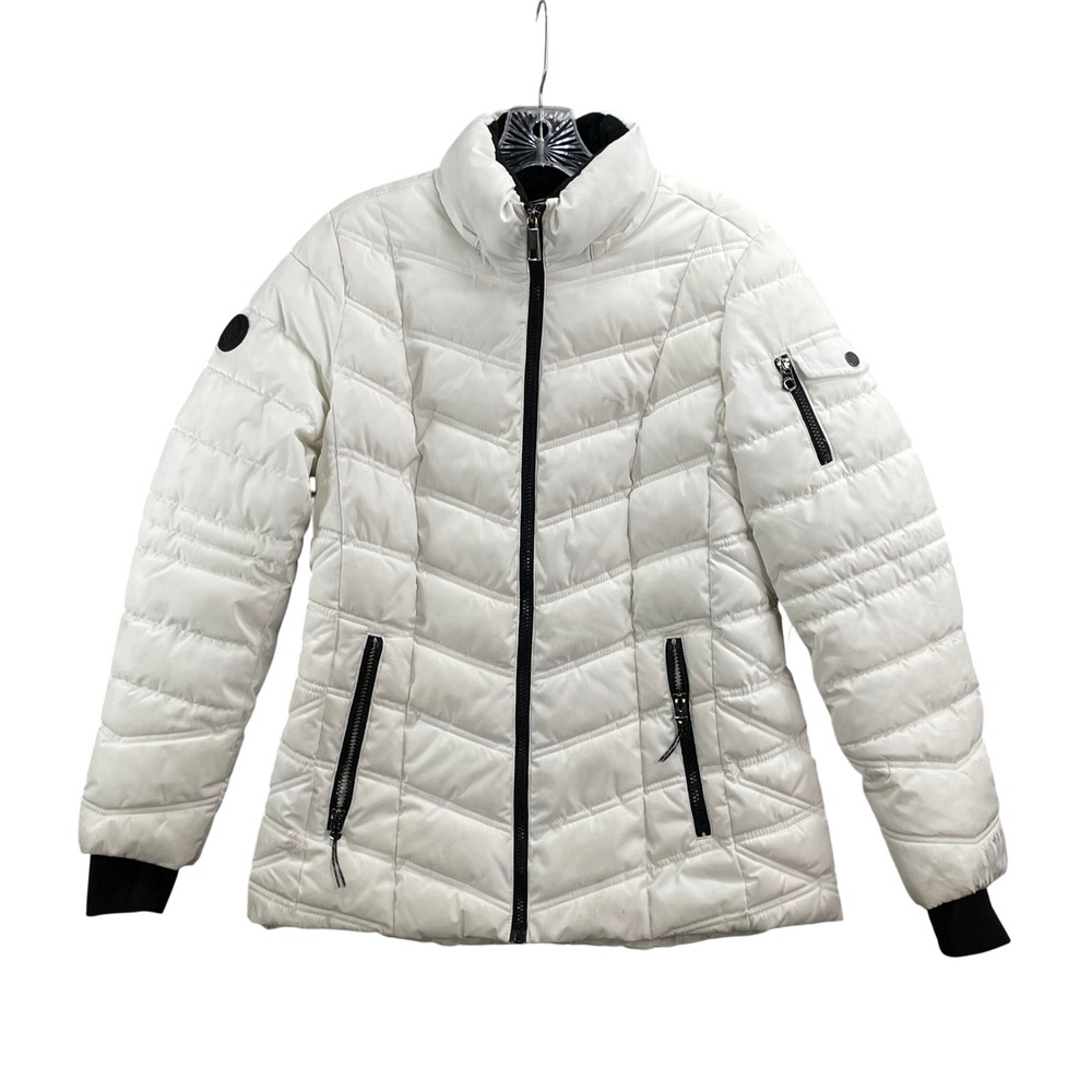 Nautica Puffer Jacket Womens Small White Water Resistant Quilted Zip Coat Y2K